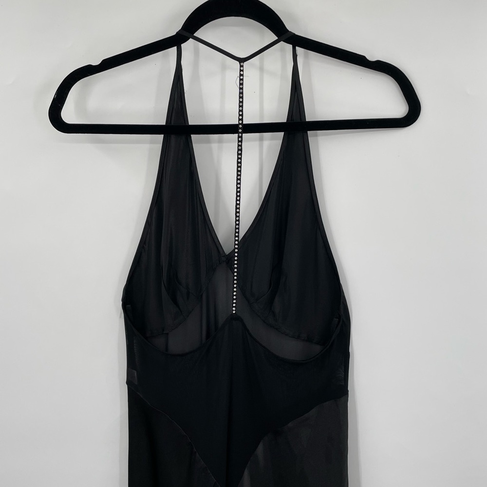Fredericks of Hollywood Black Satin Maxi Nightgown with Rhinestone Back - Picture 8 of 12